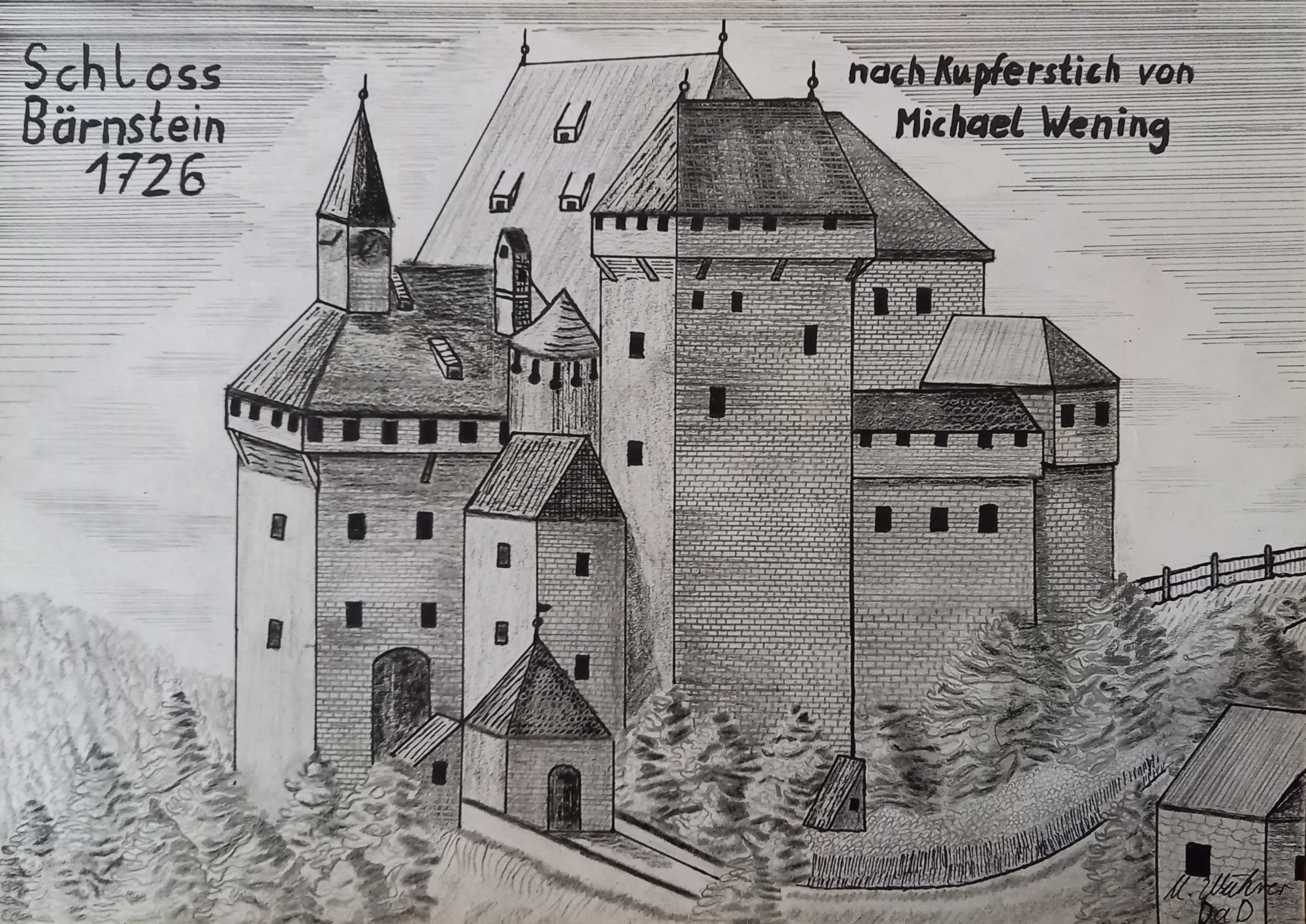 Schloß Bärnstein nach Kupferstich von Michael Wening